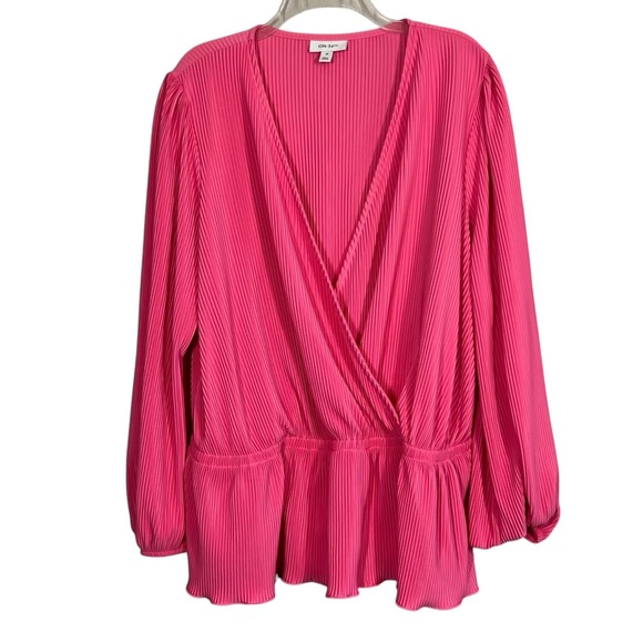On 34th Top Womens Surplice Long Sleeve Pink Peplum Shirt Plus Size 3X Party - Picture 1 of 13